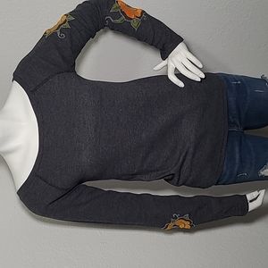 Blue Tattoo Boatneck Thermal Embroidered Flowers NWOT Small